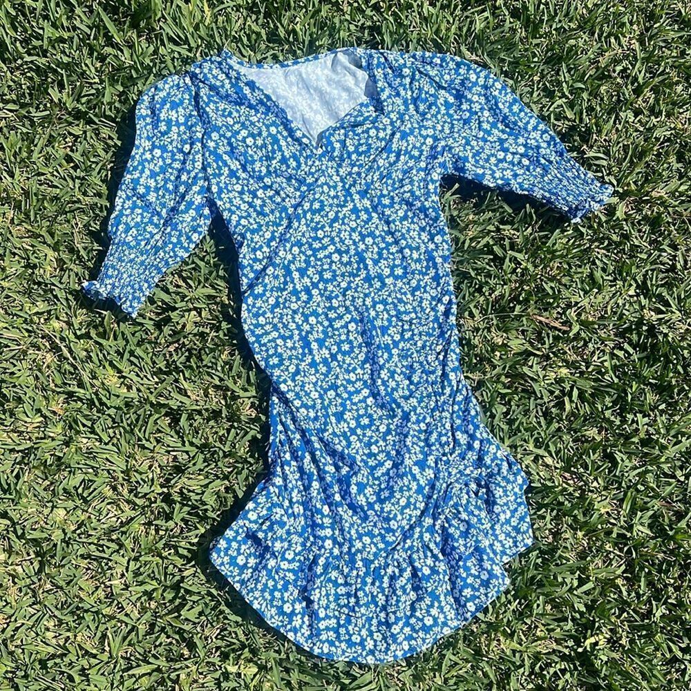 Blue and White Flower Dress - Super Cute Spring Midi Dress - NWOT